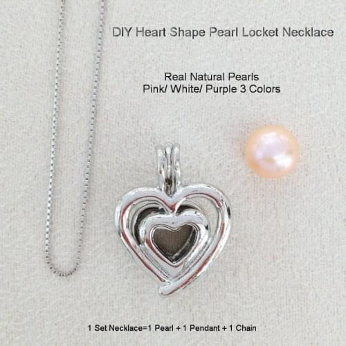 Heart Shape Locket Pearl Pendant Necklace, Can Open And Hold Beads Heart Cage DIY Pearl Charms Necklaces Real Natural Pearls