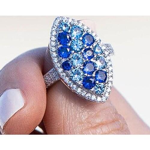 Megin D New Classic Trendy Exquisite Bule Zircon Planted Silver Copper Rings for Men Women Couple Friend Fashion Gift Jewelry