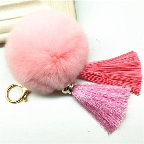 Fashion Keychains Fake Rabbit Fur Ball Key Chain Porte Clef Pompom De Fourrure Fluffy Bag Charms Bunny Keychain Keyring