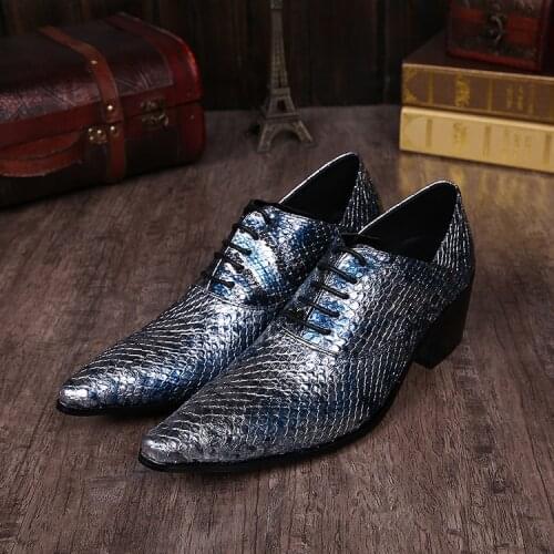 2019 HOT Italian Mens Slip On Sequined Loafers Mens Casual Shoes Glitter Flats Blue Colors Crocodile Leather Mens Dress Shoes