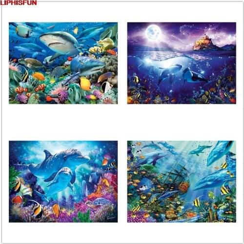 LIPHISFUN Full Drill Cross Stitch Diamond Painting dolphin seabed world Embroidery scenery Home Decor Square/round