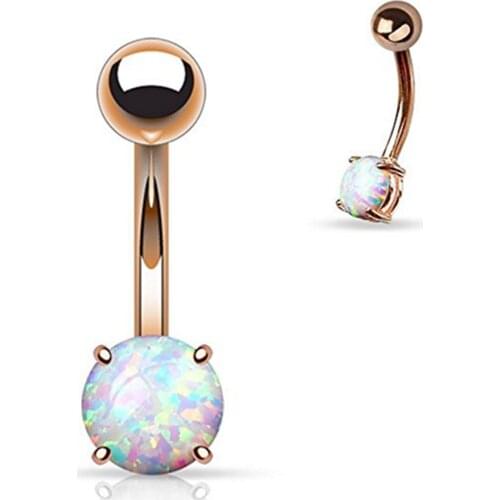 1pcs Surgical Steel Rose Gold Prong Set Opal Gem Navel Belly Button Rings Belly Piercing Charming Woman Sexy Body Jewelry 14G