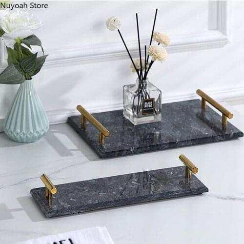 Nordic Marble Tray Light Luxury Household Storage Tray Living Room Teacup Tray Snack Tray Bathroom Decoration Accessories