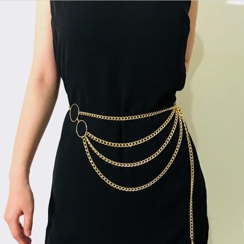 New fashion metal chain belt for women Golden hip hop tassel belts Female three layer waist belt
