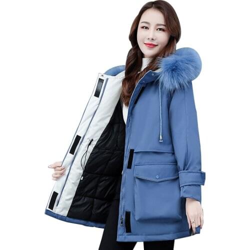 Leisure Thicken Cotton clothing coat New Womens winter jacket hooded fur collar Padded jackets women Ladies coats Loose Tooling