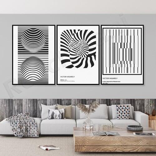 Victor Vasarely prints, optical illusion art, Affiche en noir et blanc, gallery wall art set decoration poster