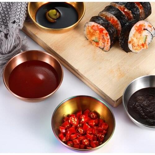 Mini Colorful Seasoning Dish Round Rust-proof Stainless Steel Household Small Metal Sauce Plate for Home Kitchen Accessories