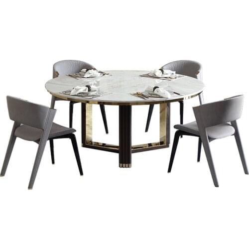Light luxury round dining table marble with turntable modern simple solid wood dining table chair combination