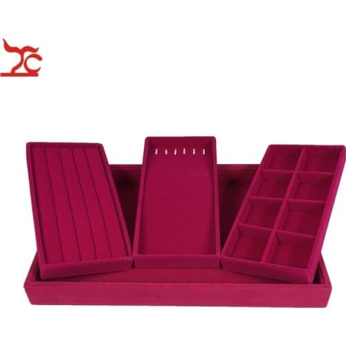 Rose Red Velvet Jewelry Display Tray Ring Orgnizer Necklace Bracelet Pendant Beads Jewelry Storage Showcase Box Trinket Tray