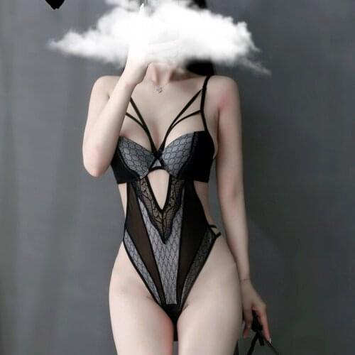 Catsuit Sexy Teddy Open Crotch Bodysuit Transparent Body Erotic Lingerie Femme Black Body Suits One Piece Underwear Women 2021