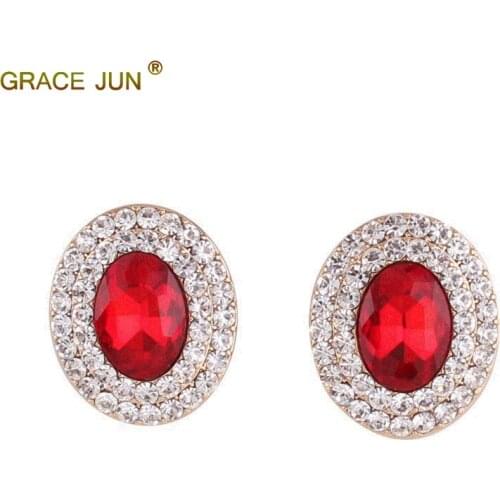 Europe and America Style Rhinestone Crystal Double Oval Shape Big Clip on Earrings for Women Gorgeous Ear Buckle Earrings New