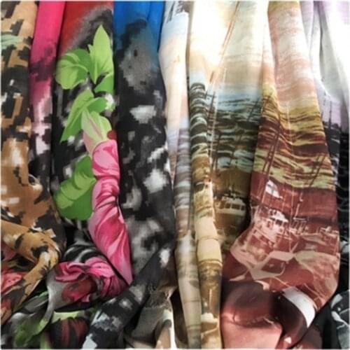 Width 59''Chinese Style Ink Painting Printing Chiffon Fabric By The Yard For Dress Shirt Scarf Material