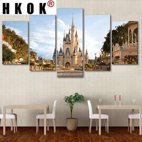 HKOK Modern 5 Panels Castle Poster Decoration Painting Canvas Print Home Decoration Modular Wall Paintings Wall Art unframed