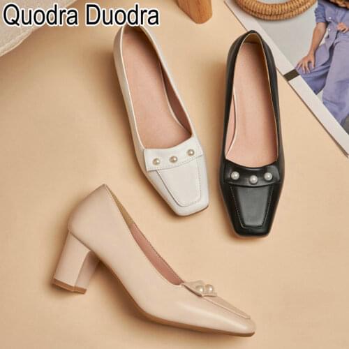 PU new shoes Women Pumps chunky thick high heels square toe casual fashion slippers summer solid female lady plus size 33-45