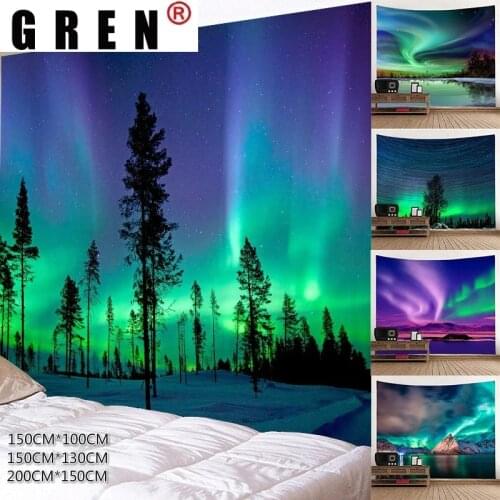 GREN Tapestry Aurora Wall Hanging Fabric Mural Background Cloth Wall Rugs Towel Beach Blanket Dorm Living Home Decor