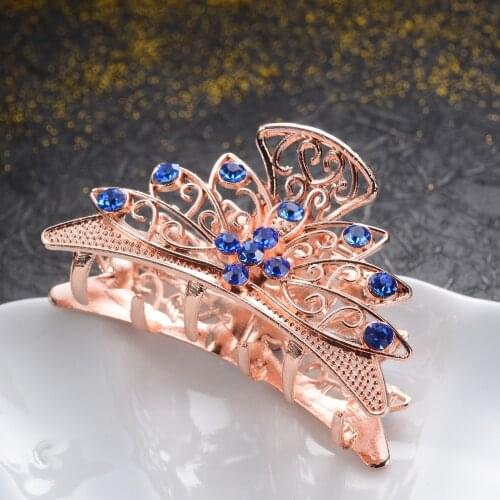 Fashion Gold Color Metal Hair Jewelry Top Rhinestone Crystal Flowers Hair Claws Wedding Hair Accessories Big Crab Hair Clip Gift