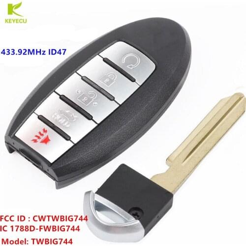 KEYECU Replacement Smart Key Fob 5 Button 433.92MHz ID47 for Nissan Armada 2017-2018 FCC ID: CWTWBIG744 Model : TWBIG744