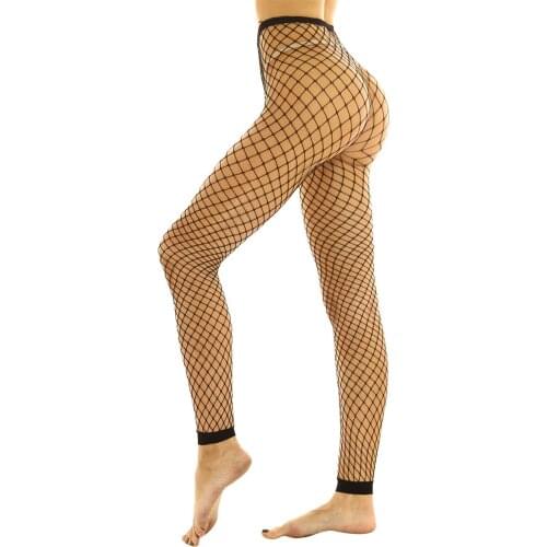 Women Ladies Fishnet See Through Sheer High Waisted Ankle Length Footless Tights Leggings Pants Pantyhose Stockings Trousers