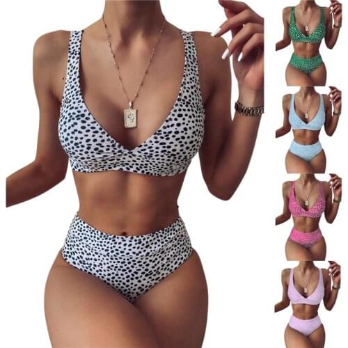 2 Pcs Women Vintage Bathing Suits Adults Sexy Polka Dot Print Triangle Bra + Panties Swimming Suit for Women Beachwear Biquini