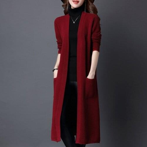 2020 New Long Cardigan Women Elegant Ladies Loose Ribbed Knitted Oversize Sweaters Fashion Korea Cardigan Coat Outwear AA5530