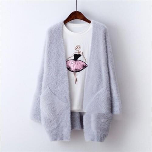 Mujer Mohair Sweater Cardigan Coats Female Mid-length Knit Wild Buttonless Sweater Loose Autumn Winter Thick Sweaters women Z442