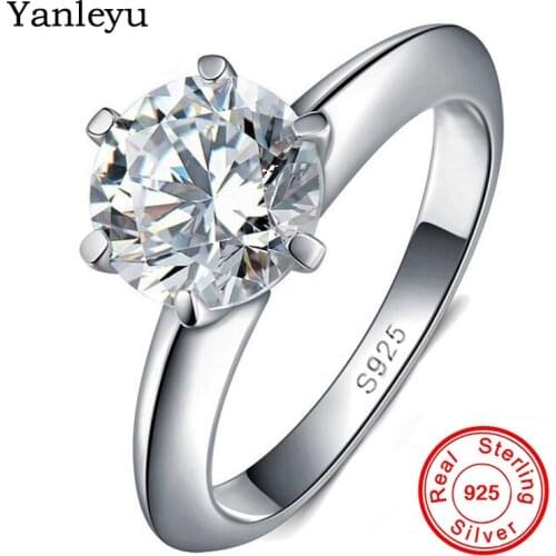 Yanleyu Authentic 925 Sterling Silver Wedding Rings for Women 1.5 Carat Round Cubic Zirconia CZ Engagement Ring Jewelry PR007