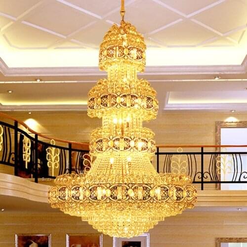 Gold Crystal Chandelier LED Crystal Chandeliers Lighting Fixture Big Modern Chandelier Hotel Clubs Lobby Hall Villa Indoor Light