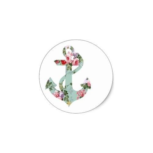 3.8cm Vintage Red Pink Green Floral Pattern Anchor Classic Round Sticker
