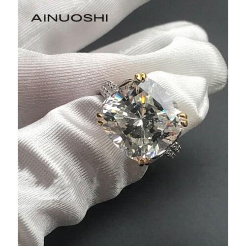 AINUOSHI 925 Sterling Silver 14*14mm Cushiom Cut Multicolor SONA Diamond Classic Rings For Women Party Charm Luxury Ring