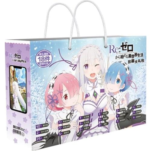 30CM Boxed Anime Re:Life in a different world from zero lucky gift bag toy include postcard poster stickers bookmark sleeves
