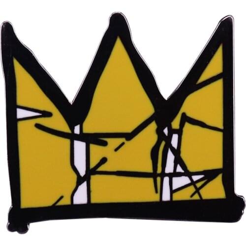Basquiat Inspired Yellow Enamel Crown Pin SAMO Graffiti Art Brooch For Kings and Queens, to Remind Onlookers You Sre Royalty