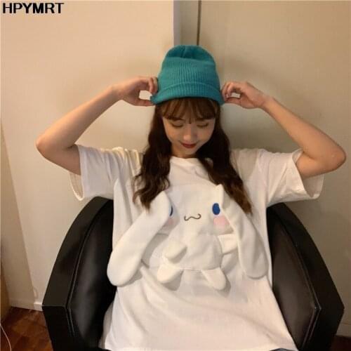 White Stereoscopic rabbit Korean version style t shirt female cartoon new summer kawaii T-shirt womens short-sleeve top clothes