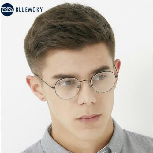 BLUEMOKY Brand Design Round Glasses Frame Men Retro Metal Optical Myopia Eyewear Trending Clear CR-39 Lens Spectacles Eyeglasses
