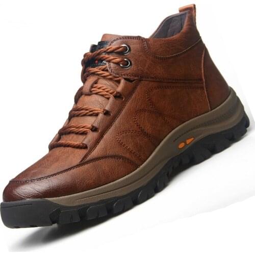 Winter Mens Snow Boots Soft Leather Mens Ankle Boots Plush Warm Mens Winter Boots Soft Sole Comfortable Hiking Shoes