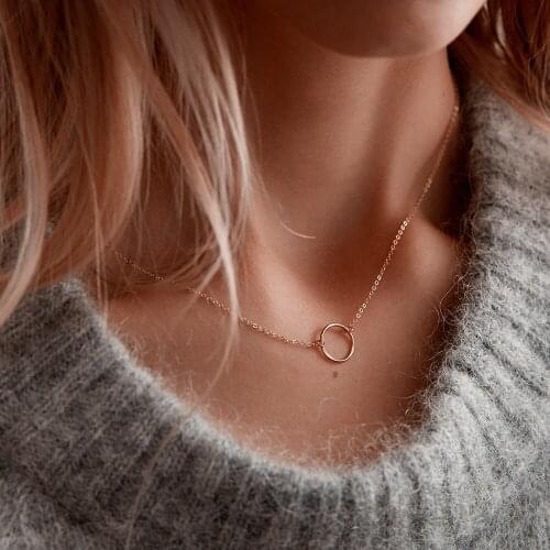 2020 New Arrival Simple Circle 38CM Hammer Necklaces Rose Gold Color Minimalist Chain Necklaces for Women Memorial Day Gifts