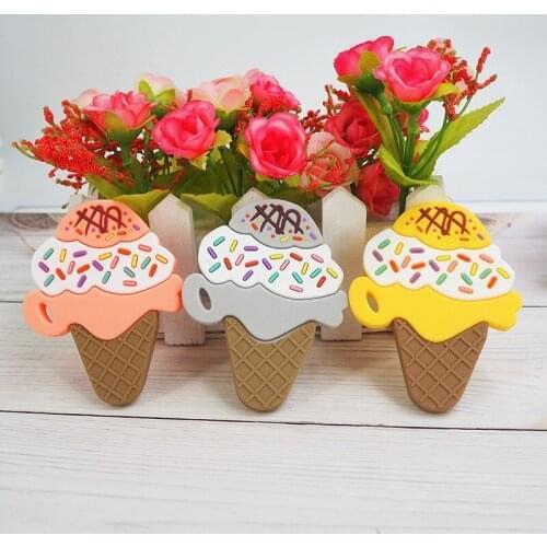 Chenkai 10PCS Silicone Ice Cream Teether Baby Cartoon Shower Pacifier For DIY Chewing Mommy Necklace Pendant Tooth Care Toys