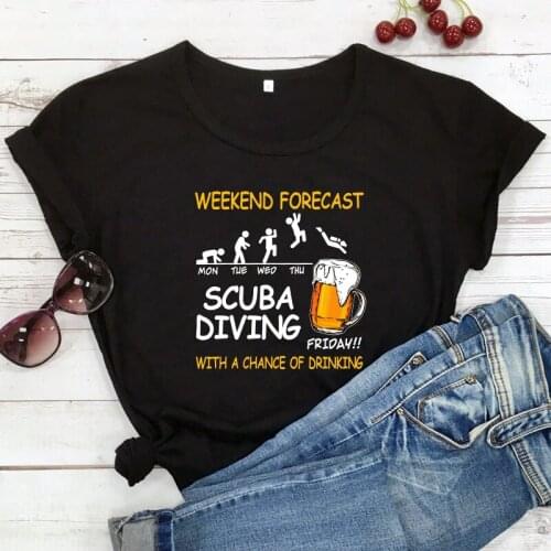 Colored Scuba Diving With A Chance Of Drinking T-shirt Aesthetic Women Graphic Beer Drunk Tshirt Funny Weekend Drinking Tee Top