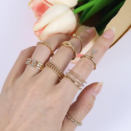 European and American Style New Diamond Open Ring 8-piece Set Personality Punk Metal Suit Ring Index Finger Joint Tail Ring