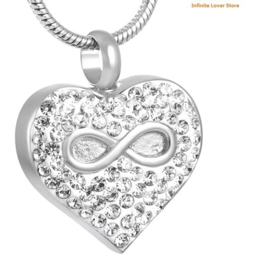 IJD8325 Cheap 20Pcs a lot Infinite Symbol and Crystal Heart Memorial Cremation Necklace for Ashes Hold Urn