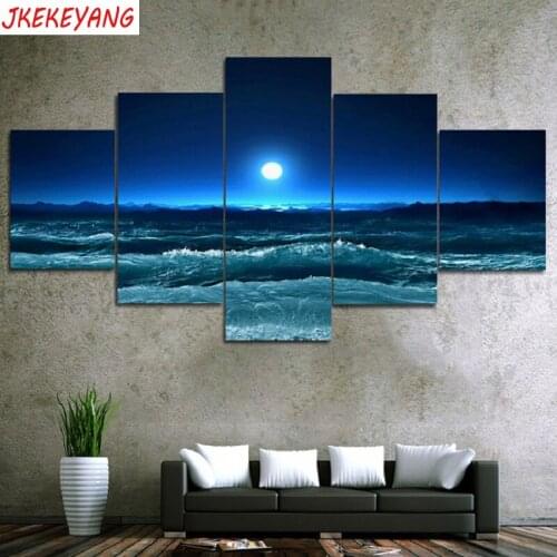 Full Square/Round Drill 5D DIY diamond painting 5pc Sea moon Pictures mosaic Diamond Embroidery Wall Arts J2262
