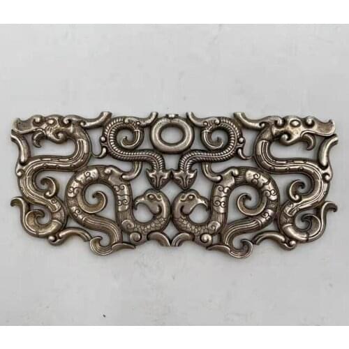 China White copper Hollow out archaize dragon phoenix statue