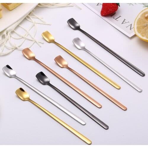 Stainless Steel Coffee Spoon Long Handle Square Head Tea Spoons Kitchen Hot Drinking Flatware