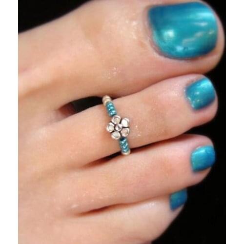 Bohemian Color Beads Toe Rings For Women Vintage Flower Adjustable Flower Foot Rings Fashion Summer Beach Jewelry Accessories