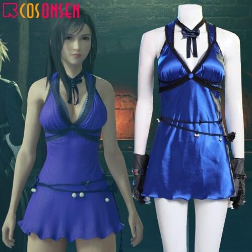 Game Final Fantasy VII Remake Tifa Lockhart Cosplay Costume Women Girls Blue Dress Halloween Carnival Outfit FF7 COSPLAYONSEN
