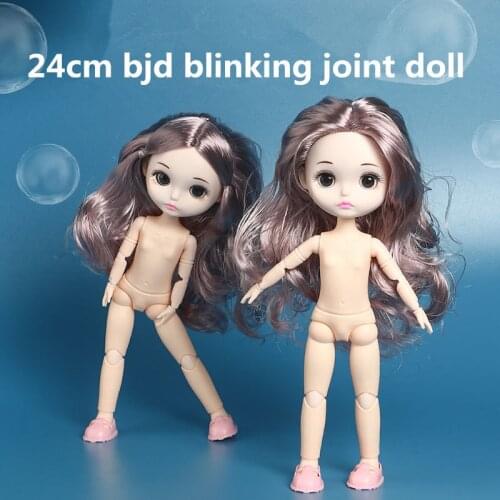 Bjd Doll New 24cm Multi-joint Movable 3D Eyes Naked Girl Flexible Joints Fashion Doll and Toys for Girl DIY Christmas Gift