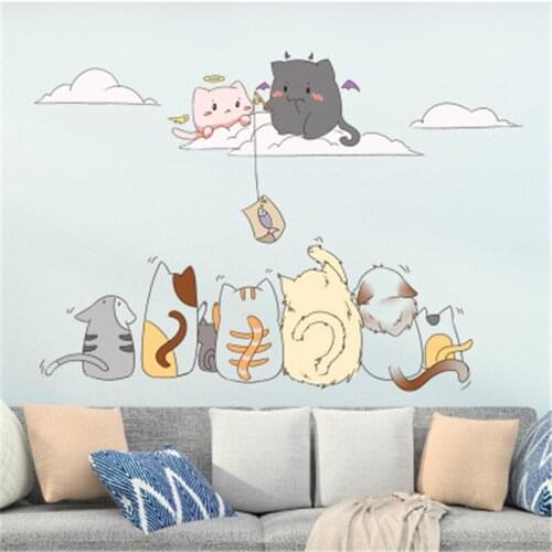 Lovely Cartoon Cats Stickers For Room Wall Cute Kitten Kids Living Room Bedroom Kindergarten Decorations Wall Mural