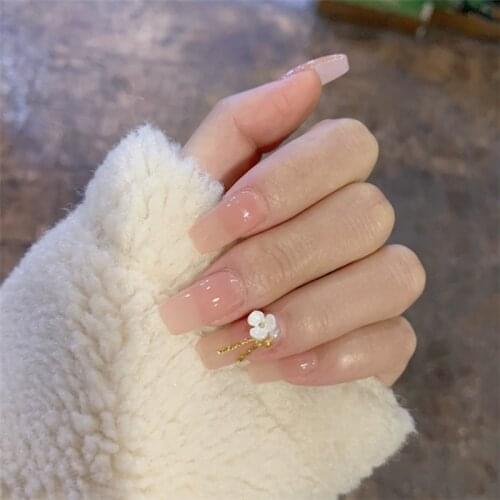 Fake Nail Pink Shell Flower Nail Stickers Finished Nails 24 Pieces Of Nail Stickers With Glue Nail Art Nails Accesorios