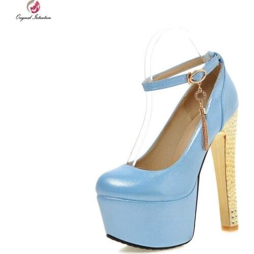 Original Intention New Elegant Women Pumps Fashion Platform Super High Heels Pumps Blue Red Pink Shoes Woman Big Size 4-16