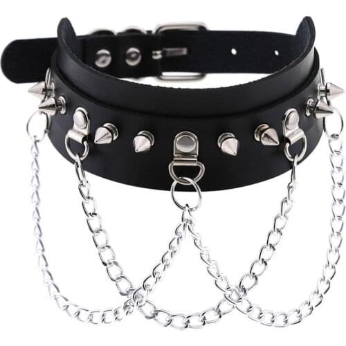 Leather Choker collar for women goth punk stainless steel chain harajuku Collar Sexy Vegan chocker bondage festival jewelryVIMIO