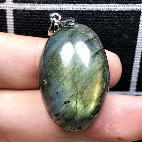 Necklace Pendant Natural Labradorite Jewelry For Woman Man Yellow Light Crystal 29x19x11mm Beads Silver Moonstone Gemstone AAAAA